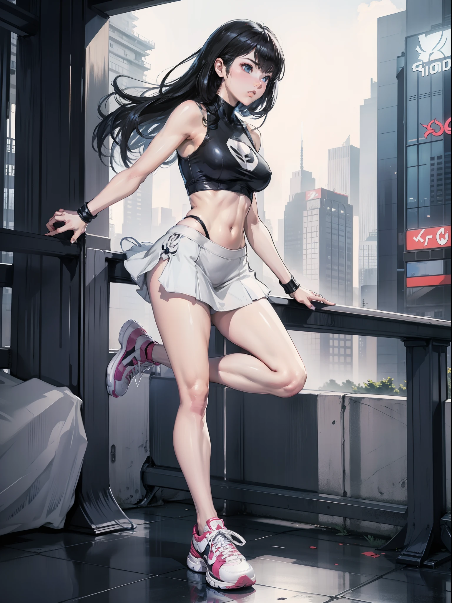 spider gwen ultra realistic muscles defined Girl superheroine full body With sneakers Composed completely sensual In the middle of a city