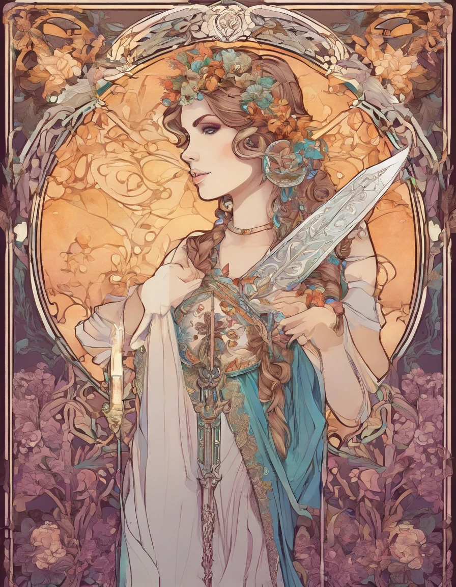 Mulher nordica encapuzada, segurando uma espada, assustador, cores muito brilhantes, light particles, com luz brilhante, Mshiff, Arte do papel de parede, Papel de parede UHD, artistic, intrincado, cores frias, tons de roxo