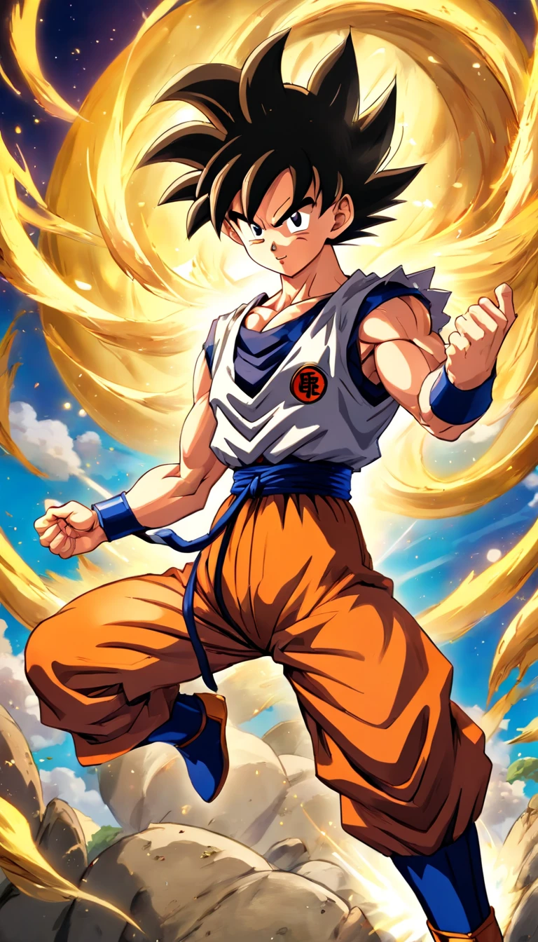 Goku dragon ball Super , corpo inteiro, (((super forte, musculoso, Abs, fisiculturista))) colorido, illustration, soft lighting, detalhes suaves, painting oil on canvas, octan render, hard driveR, trending on ArtStation, 4k, 8k, disco Rigido
