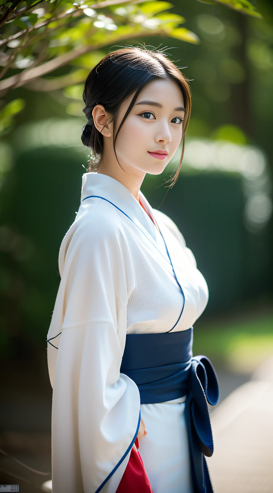 (((32ｋ,high detal,high-detail、​masterpiece,Attention to detail,full body Esbian,独奏))),Raw photo & realistic atmosphere,beautiful dark blue eyes,Detailed mouth,Glossy lips,Detailed eyebrows,Eyes drawn in detail with soft white skin that shines with every detail、Very beautiful eyes with azure eyes,Detailed lips、Very beautiful face,Very well-formed face、Lifelike face,shiny beautiful lips,Beautiful eyebrows,Infinite reality, Realistic Young Gravure Idol,Very cute high school girl, , Young Sensual Gravure Idol, Young Gravure Idol, extremely beautiful and cute１7-year-old pointed beautiful girl,with a flushed face,Incredibly beautiful and classy１7 year old beautiful girl,natural soft light,（Black shiny hair,,bare-legged,Kendo kimono and hakama,Beautiful kind eyes：1.5）,（youthfulness,Wearing kendo equipment,Exposed thighs,Thighs protruding from hakama,Gentle smile,well-shaped breasts,,Immature body,Japan Kendo Kimono,Kendo Match,Japanese style berry shorthair,Hang your hair high and tie it into one,Beautiful posture,posterior view,facing back,no-makeup,woman samurai,woman swordsman,assist々Influence of Kojiro Ki,Cool and look into the distance,Wrap your chest,Roll up the exposure,Pubic hair shows through,Fancy Jinhaori,：1.6）