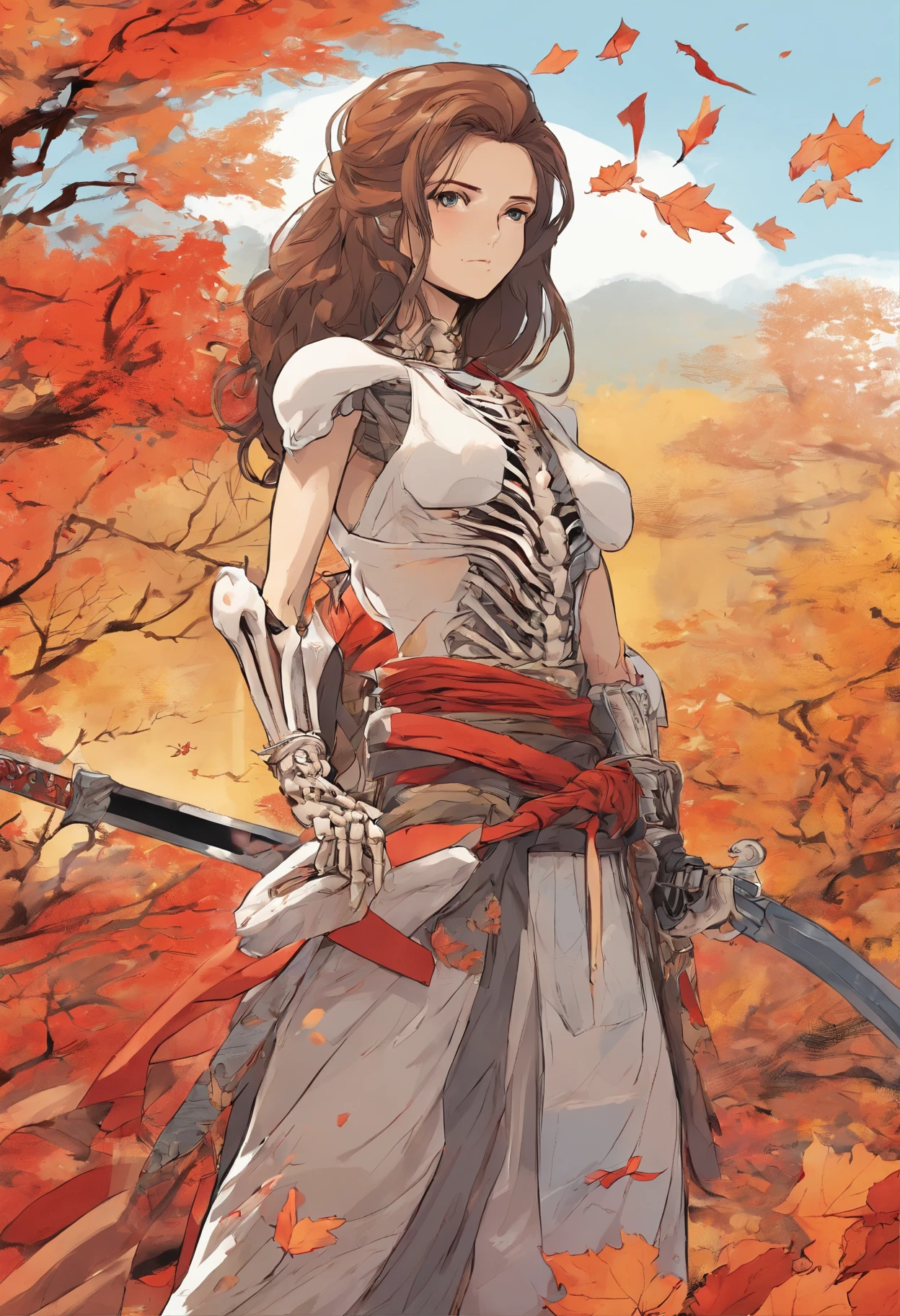Manga Storyboard: 1.8, Manga Layout,(8K, 16 K, awardwinning, Highest Quality, High resolution, Super Detail,), Highly detailed 4K resolution digital artwork, (Skeleton Swordsman: 1.3), Samurai,kimono、Hakama Lighting is dynamic, Highlighted intricate details, Splash art with triad colors and deep tones, Storybook style, Warriors have no hair, The best camera models and lenses, Japanese Katana Sword, A large tree with autumn leaves, red leaves, Return blood, Overwhelming beauty, A bunch of swords stuck in the ground, Symbol of strength. accurate anatomy, (isolation: 1.1), (Reflected Light: 1.2), glass, super detailed, Convoluted, oil on canevas, Dry brush, detail Enhanced, Dynamic Poses、dynamic compositions、Detailed finger、Detailed hand、A detailed face、32K , hyper HD, Comic Panel Layout, Voice bubbles, english text, Hand-drawn audio stickers used in cartoons, Spoke Heart, Read the ellipsis, Spoke question mark, Read an exclamation point, Read notes aloud, Otherworldly, 1990s style ), Effect Lines