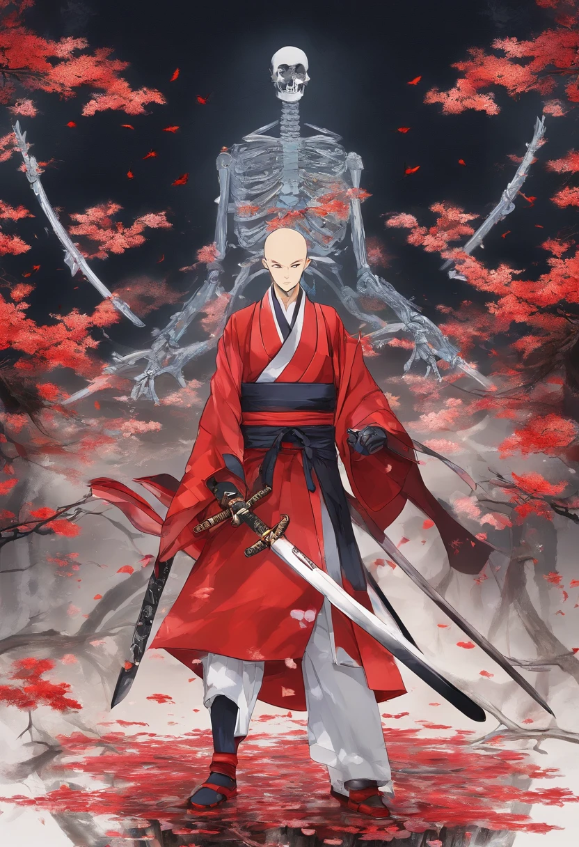 Manga Storyboard: 1.8, Manga Layout,(8K, 16 K, awardwinning, Highest Quality, High resolution, Super Detail,), Highly detailed 4K resolution digital artwork, (Skeleton Swordsman: 1.3), Samurai,Kimono、Hakama's lighting is dynamic, Complex details highlighted, Splash art with triad colors and deep tones, Storybook style, Warriors have no hair, The best camera models and lenses, Japanese Katana Sword, A large tree with autumn leaves, red leaves, Return blood, Overwhelming beauty, A bundle of swords stuck in the ground, Symbol of strength. accurate anatomy, (isolation: 1.1), (Reflected Light: 1.2), glass, super detailed, Convoluted, oil on canevas, Dry brush, detail Enhanced, Dynamic Poses、dynamic compositions、Detailed finger、Detailed hand、A detailed face、32K , hyper HD, Comic Panel Layout, Voice bubbles, english text, Hand-drawn audio stickers used in cartoons, Spoke Heart, Read the ellipsis, Spoke question mark, Read an exclamation point, Read notes aloud, Otherworldly, 1990s style ), Effect Lines