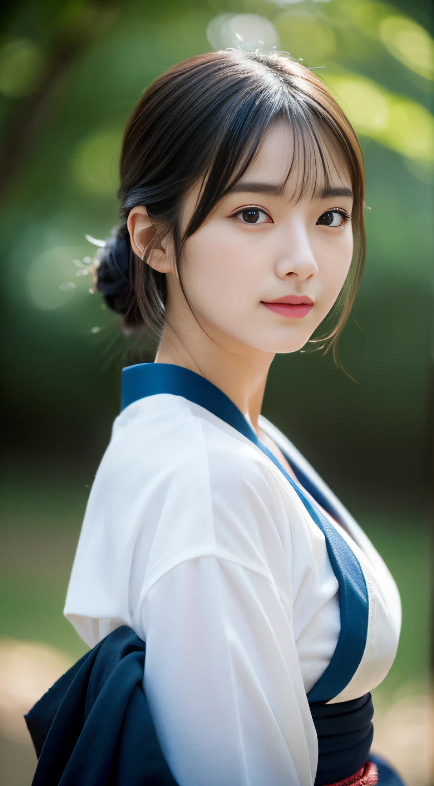 (((32k,high detal,high-detail、masterpiece,Attention to detail,full body Esbian,独奏))),Raw photo & realistic atmosphere,beautiful dark blue eyes,Detailed mouth,Glossy lips,Detailed eyebrows,Eyes drawn in detail with soft white skin that shines with every detail、Very beautiful eyes with azure eyes,Detailed lips、Very beautiful face,Very well-formed face、Lifelike face,shiny beautiful lips,Beautiful eyebrows,Infinite reality, Realistic Young Gravure Idol,Very cute high school girl, , Young Sensual Gravure Idol, Young Gravure Idol, extremely beautiful and cute17-year-old pointed beautiful girl,with a flushed face,Incredibly beautiful and classy17 year old beautiful girl,natural soft light,(Black shiny hair,,bare-legged,Kendo kimono and hakama,Beautiful kind eyes:1.5),(youthfulness,Wearing kendo equipment,Exposed thighs,Thighs protruding from hakama,Gentle smile,well-shaped breasts,,Immature body,Japan Kendo Kimono,Kendo Match,Japanese style berry shorthair,Hang your hair high and tie it into one,Beautiful posture,posterior view,facing back,no-makeup,woman samurai,woman swordsman,assist々Influence of Kojiro Ki,Cool and look into the distance,Wrap your chest,Roll up the exposure,Pubic hair shows through,Fancy Jinhaori,:1.6)