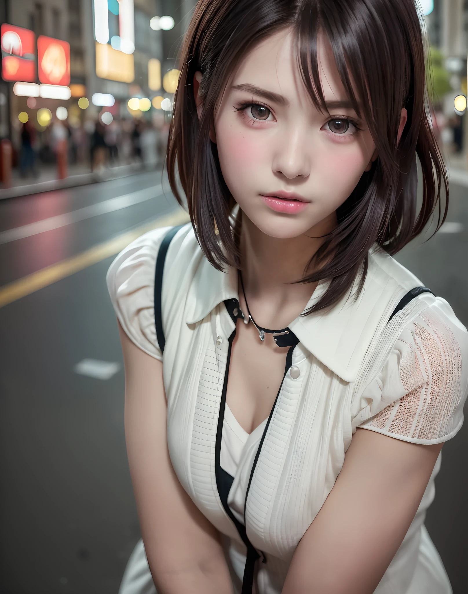 (masterpiece: 1.3), (8K, Photorealista, Photo RAW, top-quality: 1.4), Esbian, Walking the streets of Tokyo, (1girl in), gorgeous faces, (Lifelike face), (A dark-haired, short-haired: 1.3), Gorgeous hairstyle, realisticeyes, beautiful finely detailed eyes, (Peter Lilith...