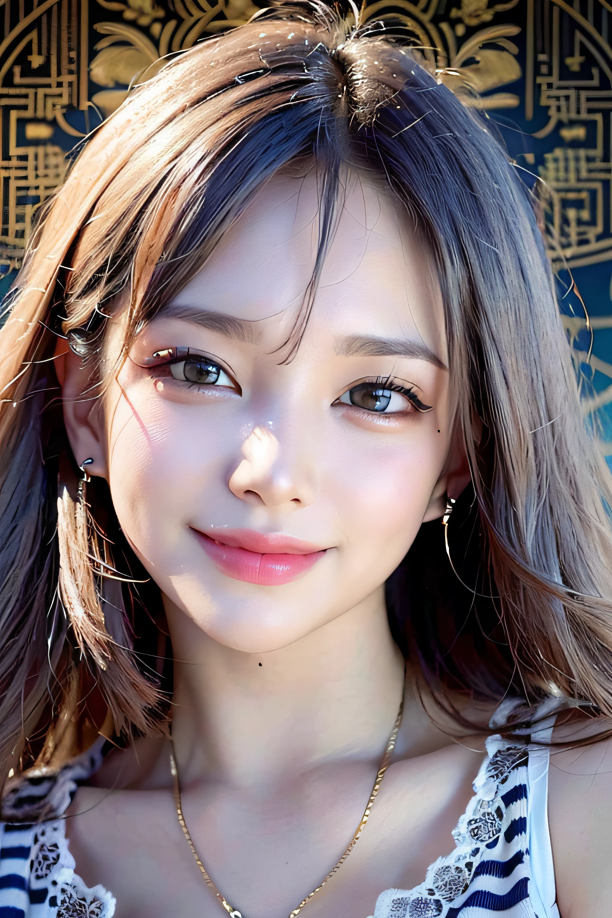 (high quality , Super detailed:1.2 ) , (Highly detailed beautiful face:1.4), ((Highest quality)), ((masterpiece)),smile ,beautiful woman, ((highest quality)), ((masterpiece)), (be familiar with), perfect face、(8K, highest quality, masterpiece:1.2),(highest quality:1.0), (ultra high resolution:1.0),((Natural big breasts:1.2))
