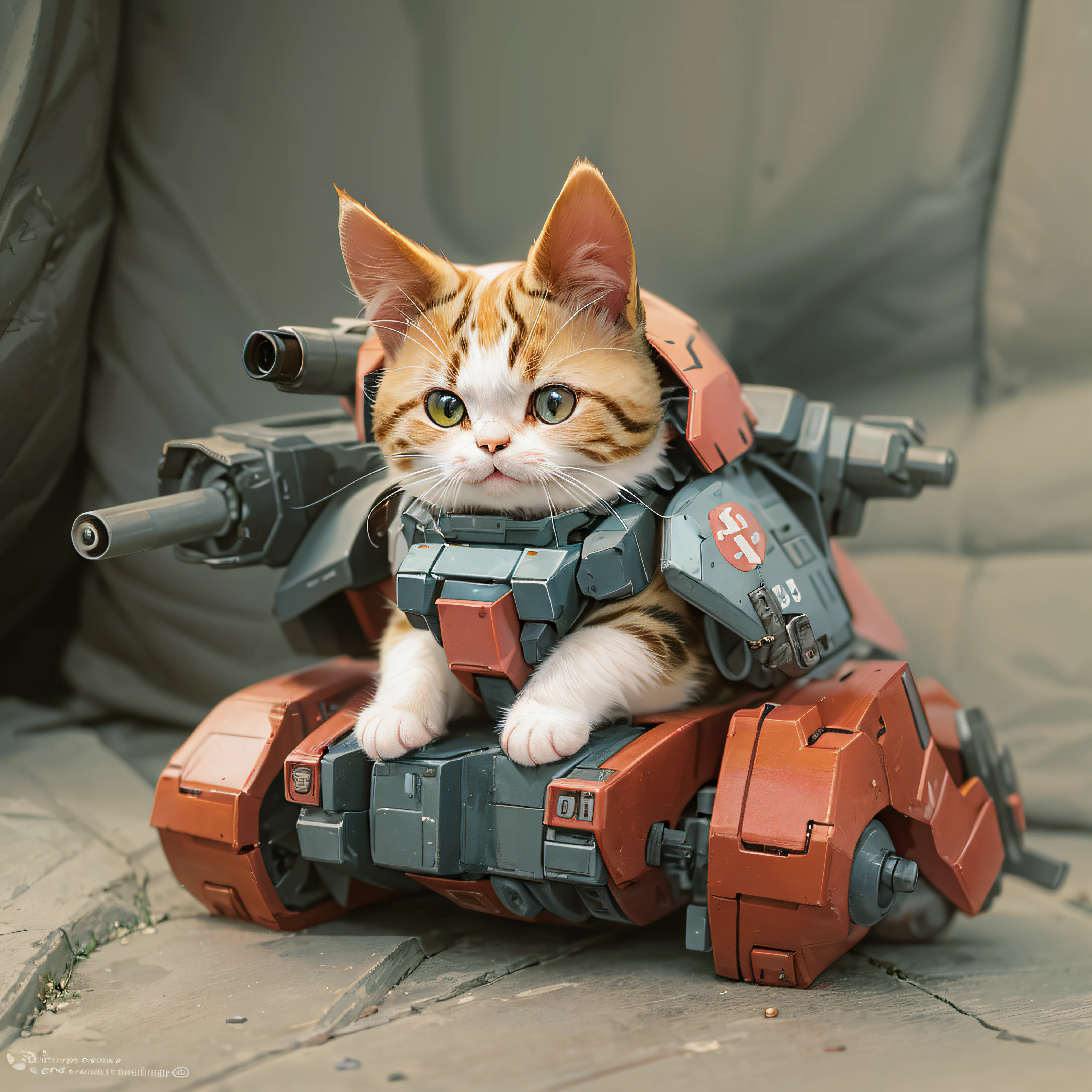 Cute cat, cute, (((realistic))), Wearing a Gundam costume, sazabi, Two huge cannons on the back