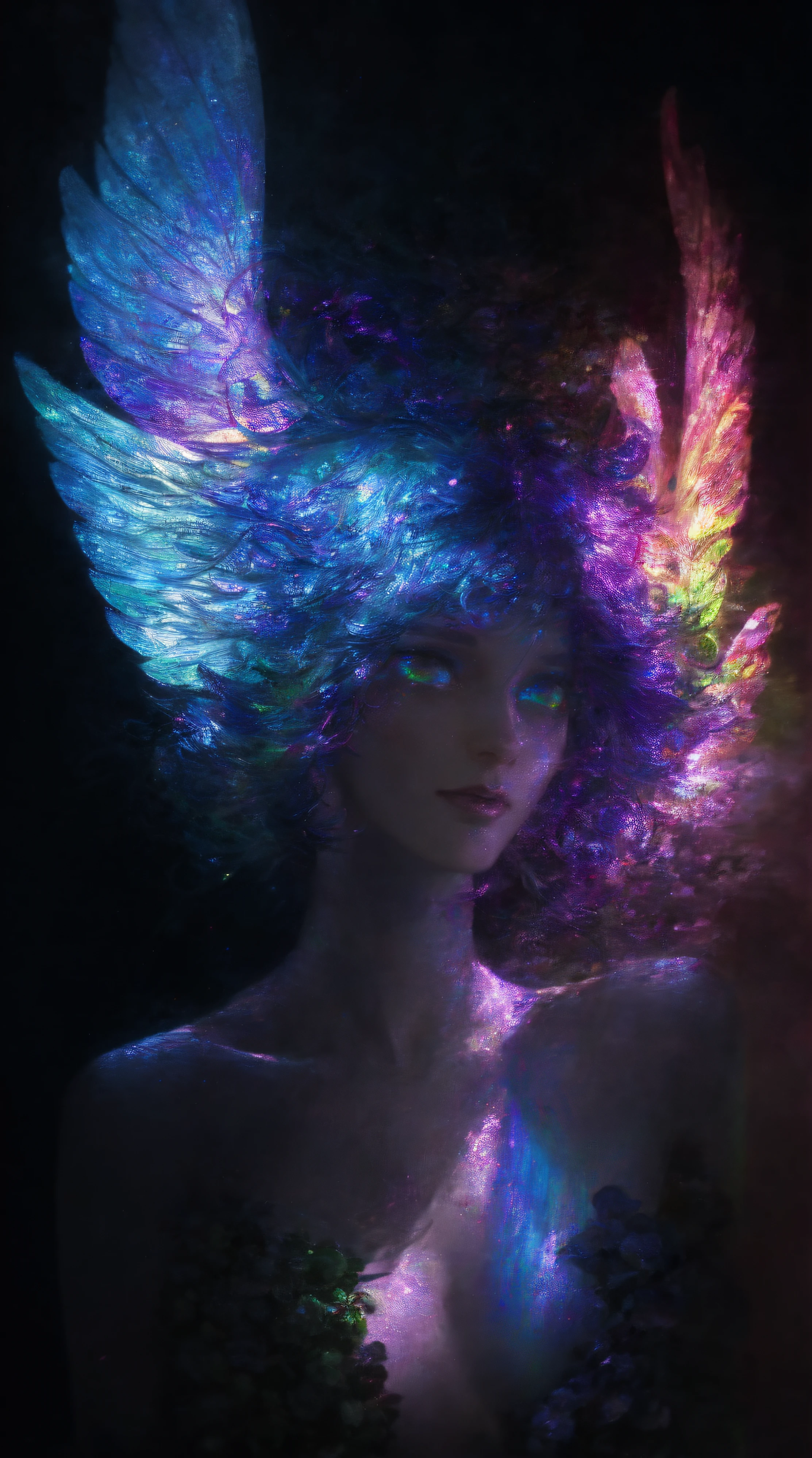 (Solo:1.4)(small breasts:1.4)(Full body photo:1.4)(((Masterpiece))), (((Best quality))), ((Ultra-detailed)),(Highly detailed CG illustration), ((An extremely delicate and beautiful)),Cinematic light, Create stunning fantasy artwork,Imitate the style of the genre masters of the day. The work should contain elements of mythological fantasy and fairy tale fantasy,And with a fantastic rainbow accent. ((Use the rainbow as the primary color scheme.)) The character in the work is a delicate but strong petite character,Has an aura of mystery and magic, (Beautiful translucent rainbow wings). Pay close attention to intricate facial features, For example, mesmerizing eyes,Bright colors and bold shadows. The character's clothes should be designed with gossamer feathers, Silk, Amazing embroidery, and subtle iridescent details. merging (((Translucent rainbow))), Dreamy colors, Dynamic lighting, and detailed background elements,Create a sense of awe and immersion. These include colorful flying magic birds and jewel-colored rainbow butterflies that emit magical halos. Consider the latest trends in fantasy art, such as incorporating unique lighting effects, Explore dynamic and engaging composition techniques, And try a unique color palette. Take inspiration from top artists on ArtStation and Midjourney. camera: Choose an angle that highlights the beauty of your character,Enhance the magical majesty of the artwork. lighting: Use atmospheric lighting technology to create depth and atmosphere. Resolution: Aim for high-resolution artwork,to showcase intricate detail and clarity. Artistic inspiration: Get inspiration from popular artists on ArtStation, Explore different styles,