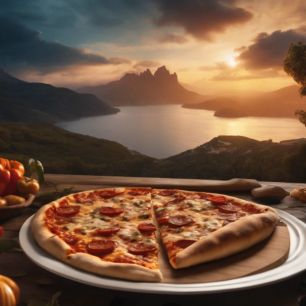 Muy gordo Thor come pizza grande, Detalles altos, Ultra foto realsisim, realista, 8k