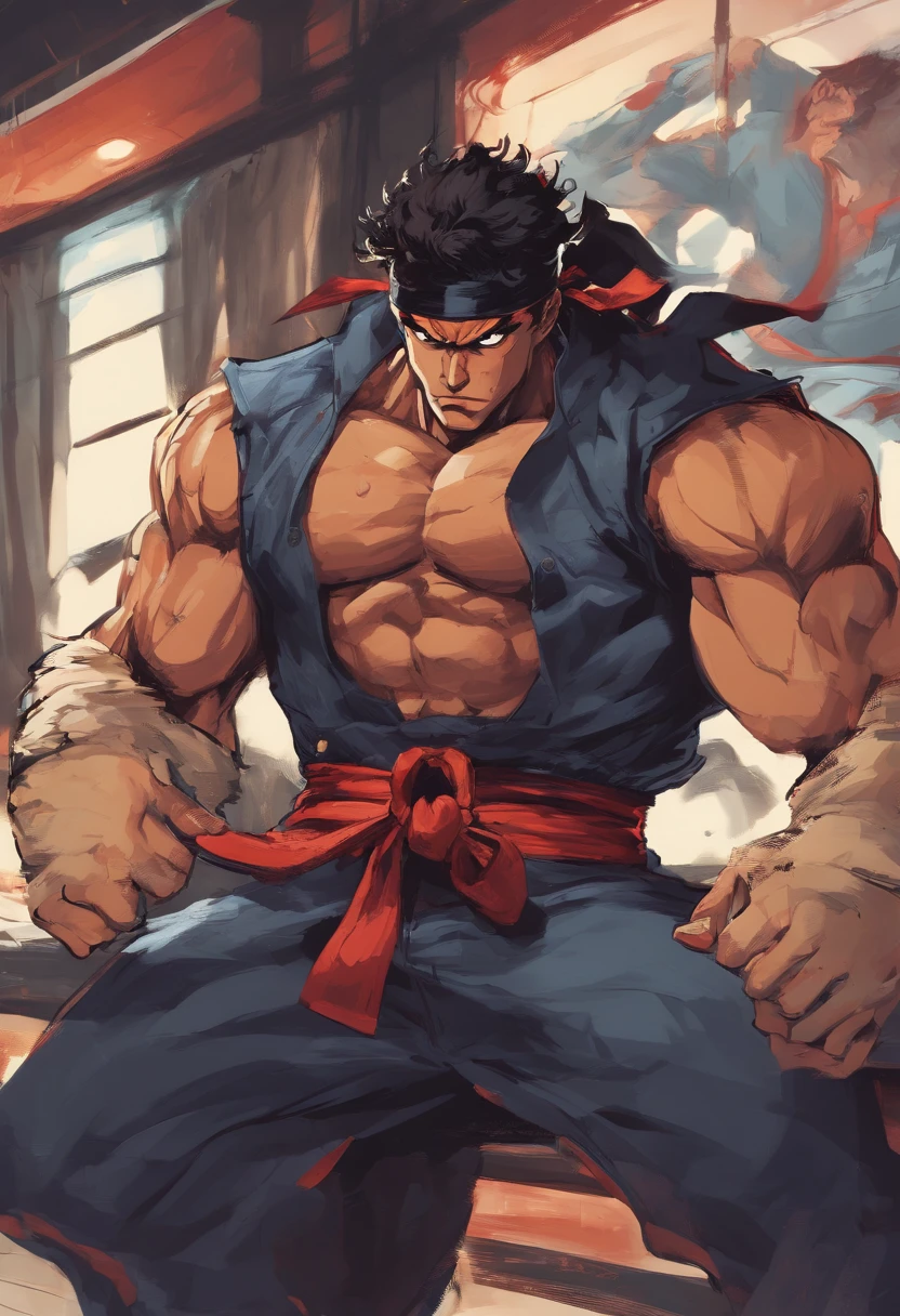 (masterpiece, highest quality:1.2), cowboy shot, front view, alone, male focus, 1 boy, Ryu \(SF\), Liar, middle aged, expression of agony, open your mouth,touch crotch, white skin, orgasm,Generalized convulsions, black hair, Blackbeard, detailed face、expensive, Hank, muscular, broad shoulders, big physics, body scars, Wearing a big white uniform, New White Jiu Jitsu Shirt, open shirt,bottomless,fundoshi,In a loincloth, red headband, fingerless gloves, At the dojo, very detailed,expression of embarrassment,blush,sweaty,Cum through clothes,Peeing through clothes,I can see your butt,show your butt