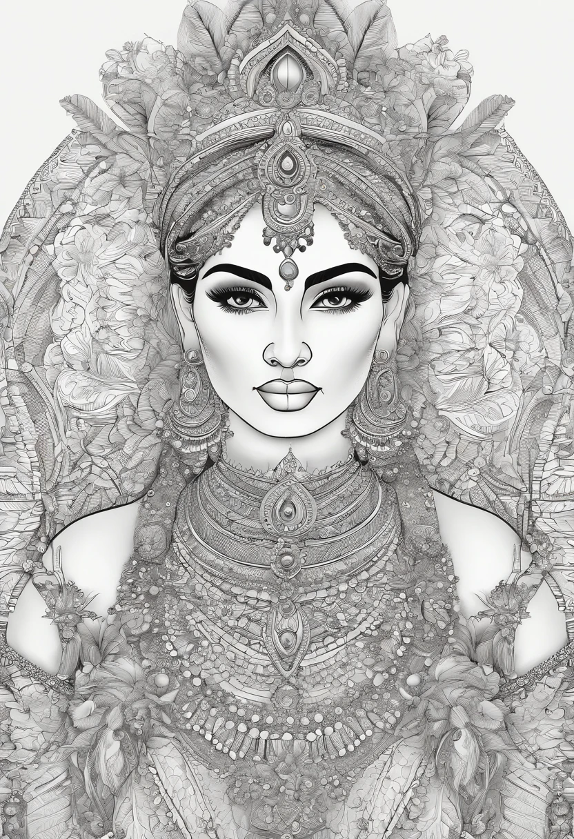photo-realistic,studio-quality portrait of a fair south indian mythical ancient queen wearing luxurious and ornate clothing. intricate details opals and floral embellishments, diffused lighting,symmetrical depth of field,sharp focus,unreal engine