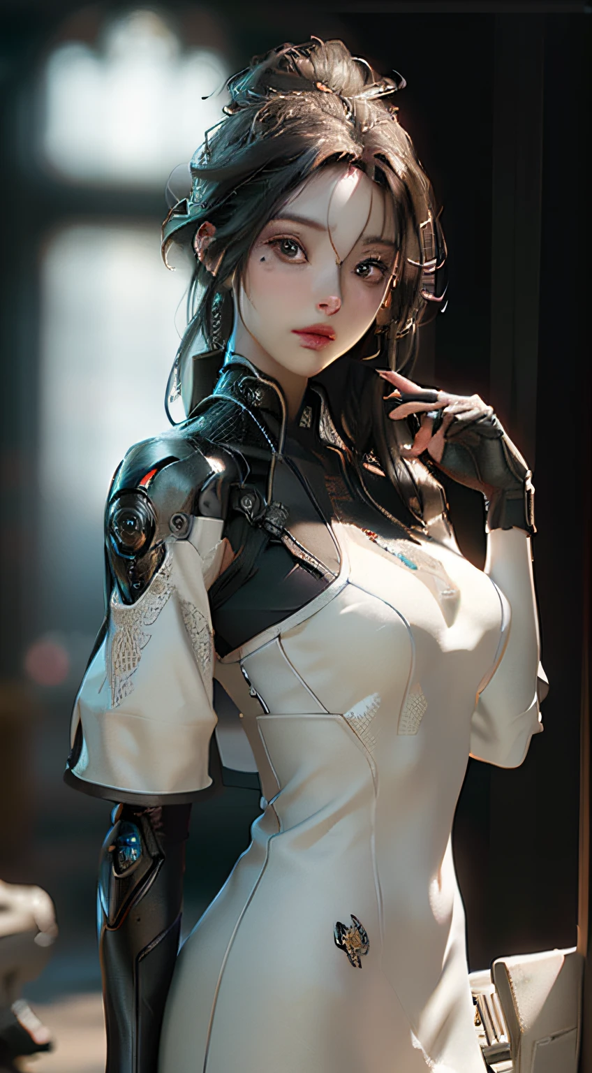(Best Quality), ((Masterpiece), (Detail: 1.4), 3D, A Beautiful Cyberpunk Woman, HDR (High Dynamic Range), Ray Tracing, NVIDIA RTX, Super-Resolution, Unreal 5, Subsurface Scattering, PBR Textures, Post-Processing, Anisotropic Filtering, Depth of Field, Maximum Sharpness and Clarity, Multi-layer Textures, Albedo and Highlight Maps, Surface Shading, Accurate simulation of light-material interactions, perfect proportions, Octane Render, two-color light, large aperture, low ISO, white balance, rule of thirds, 8K RAW, combat stance