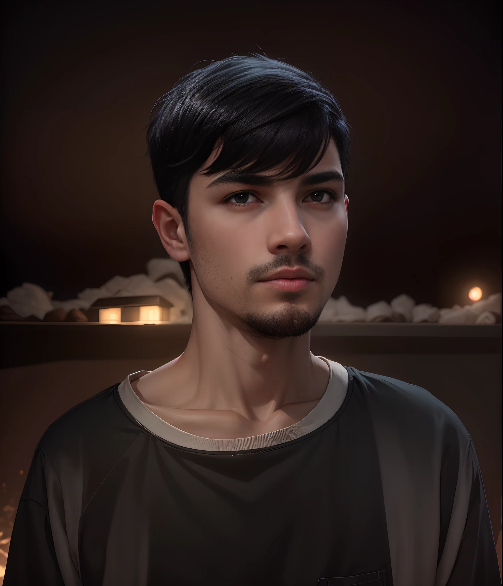 Boy made in abys, black hair, in the darkness