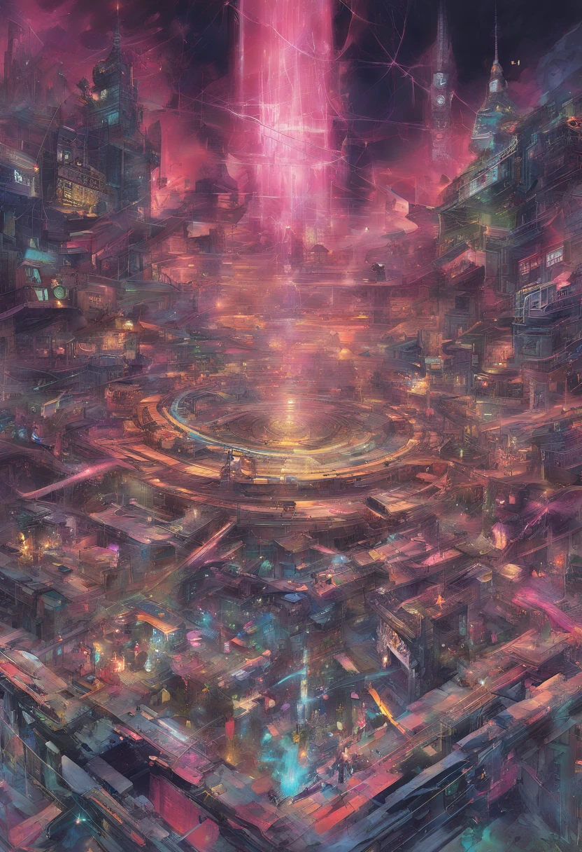(​masterpiece、top-quality、top-quality、Official art、beautifly、Aesthetic:1.2、(1girl in:1.3)、glitch art、(digital distortion)、pixelated fragments、data corruption、Colorful Noise、Visual confusion、modern aesthetic、Runaway light and electricity、Atmospheric swimwear、steam、fumo、A vortex of chaos and madness