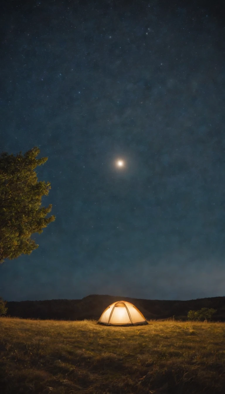 uma imagem noturna no campo, Starry sky and full moon