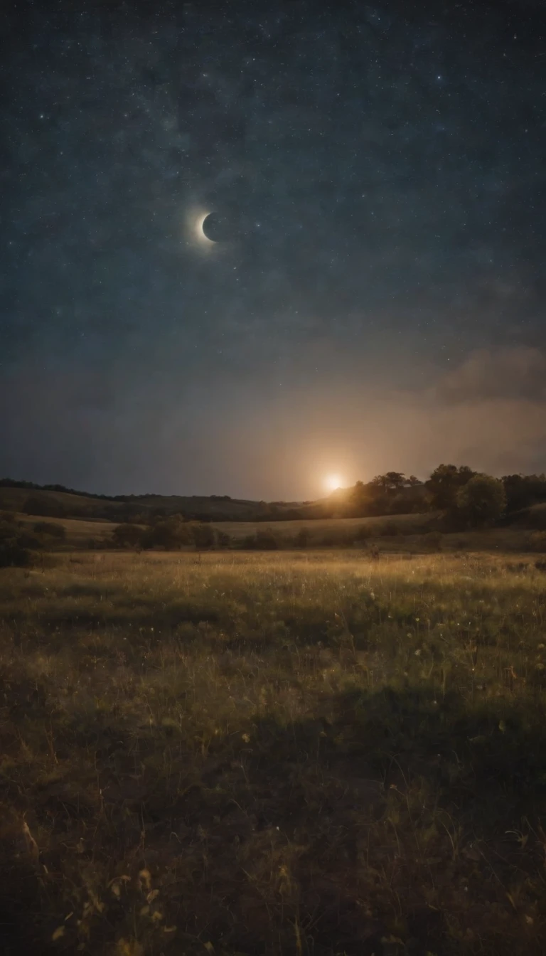 uma imagem noturna no campo, Starry sky and full moon