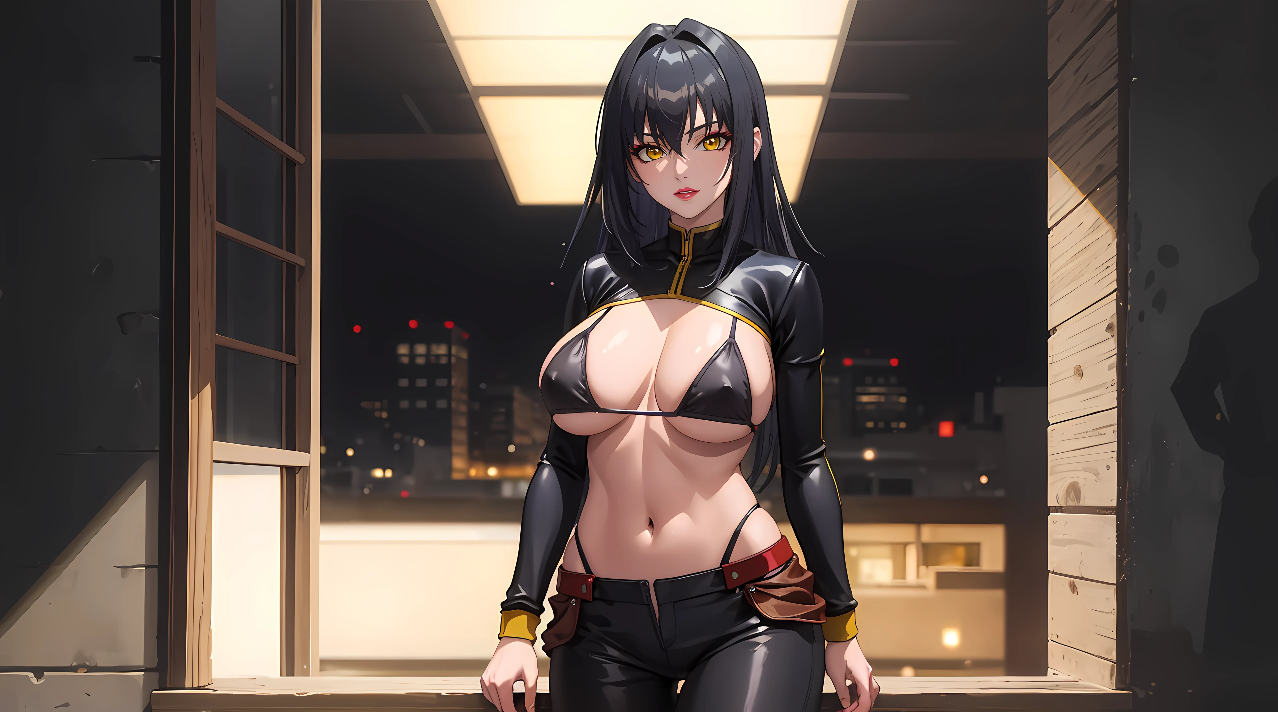 (masterpiece:1.4),(best quality:1.4), soft lighting, cinematic bloom, beautiful face, beautiful eyes, cowboy shot,
Annerose, 1girl, solo, female mature, black hair, long hair, (yellow eyes:1.4), large breasts, bikini, skin tight, hair intakes, covered breasts, sideboob, exquisite eyes detail, exquisite character design unity details 8k hdr, professional art, landscape, (solo:1.5, cowboy shot:1.5), classroom, sexy body, milf, 35 years old girl