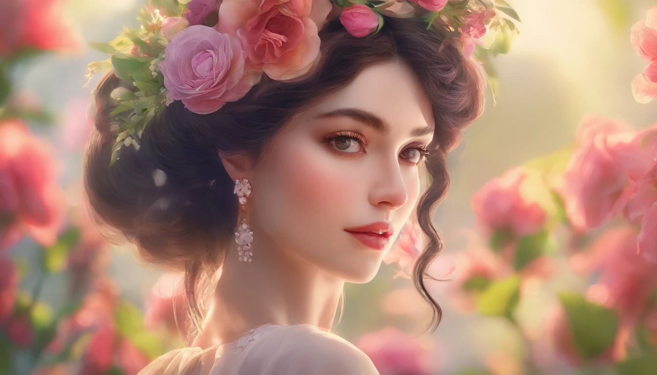 (best quality,4k,8k,highres,masterpiece:1.2),ultra-detailed,(realistic,photorealistic,photo-realistic:1.37),beautiful detailed eyes,beautiful detailed lips,extremely detailed eyes and face,long eyelashes,1girl,illustration,summer garden,portraits,vivid colors,warm color tone,soft sunlight,flowing hair,natural poses,attractive outfit,vintage style,hint of mystery,strong gaze,subtle smile,subtle makeup,lush greenery,fragrant flowers,romantic atmosphere,bokeh