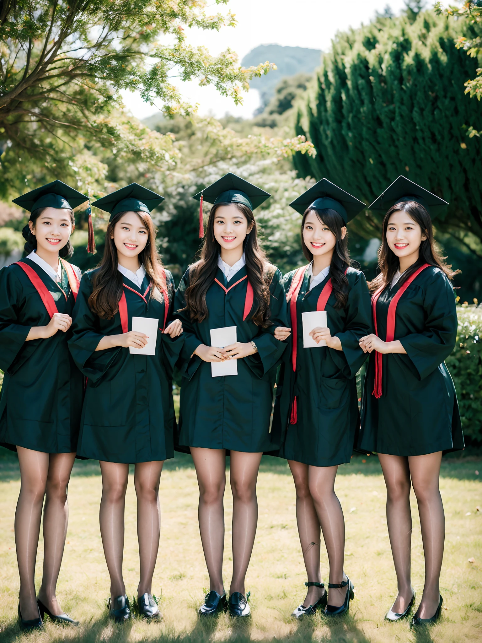 Remove hands, patch up green graduation gown, no repeated patterns