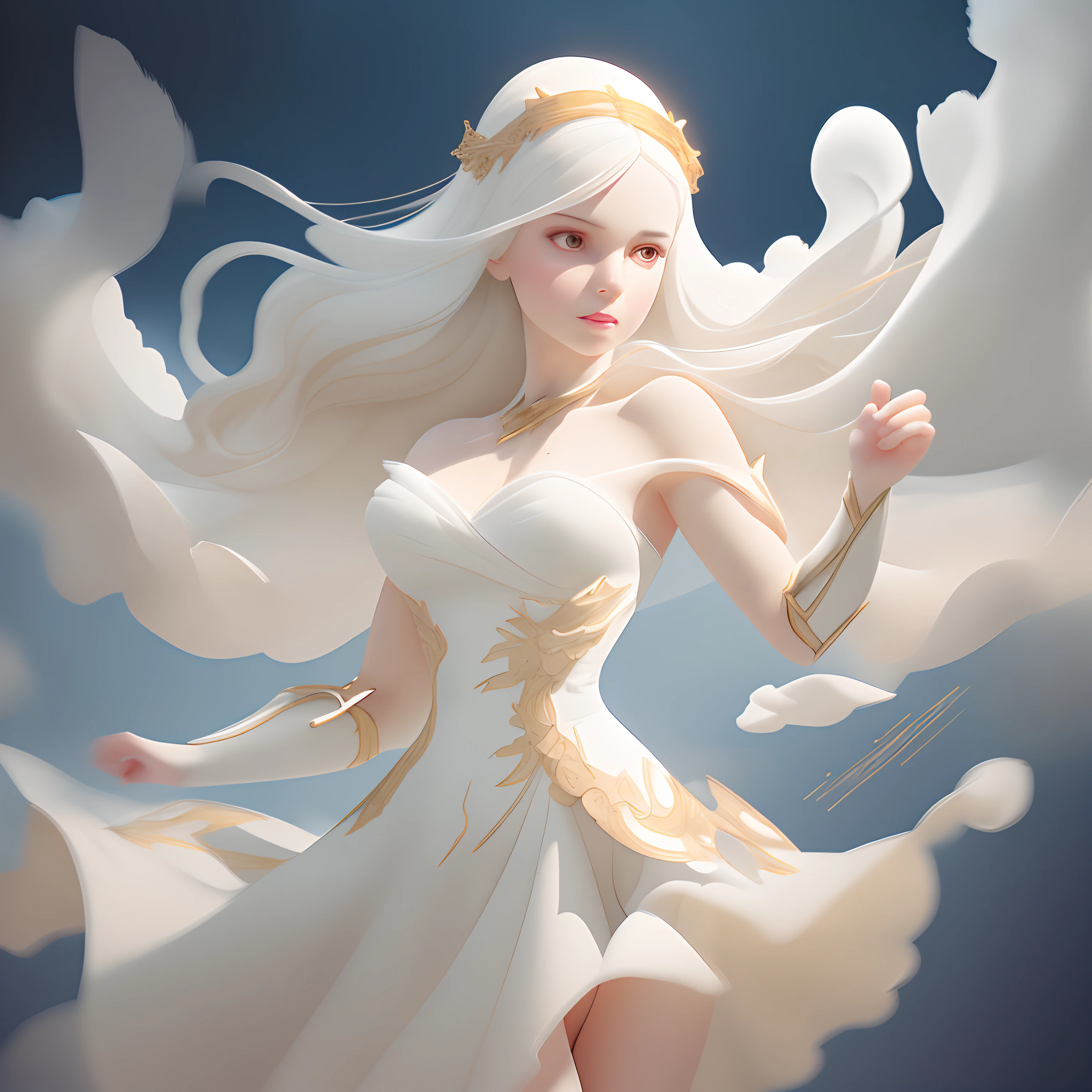 white and gold Marble print dress,dancing in the clouds, vintage, digital illustration, comic style, perfect anatomy, centered, dynamic, detailed, watercolor painting, artstation, concept art, smooth, sharp focus, illustration,(soft light, sharp), professional photograph, (cinematic look), intricate details, soft cinematic light, (highly detailed skin:0.5), (bad flash), (skin texture:1.2), lowra