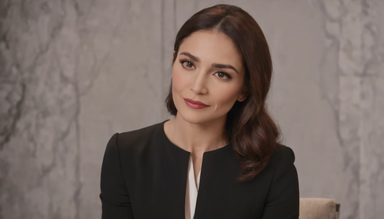 Zeliha Sarac, a competent TV presenter, conducts an interview in a sleek and modern studio. The scene is bathed in soft, diffused lighting, creating an intimate and engaging atmosphere. Zeliha is dressed in a sophisticated and professional outfit, exuding confidence and authority. The image is rendered with a polished and high-definition style, capturing every detail and expression. The set design is minimalistic yet elegant, with a backdrop that complements the mood of the interview. Zeliha's expression is focused and attentive, as she skillfully navigates the conversation, drawing out insightful responses from her guest. The mood is captivating and intellectually stimulating, showcasing Zeliha's expertise and ability to engage viewers