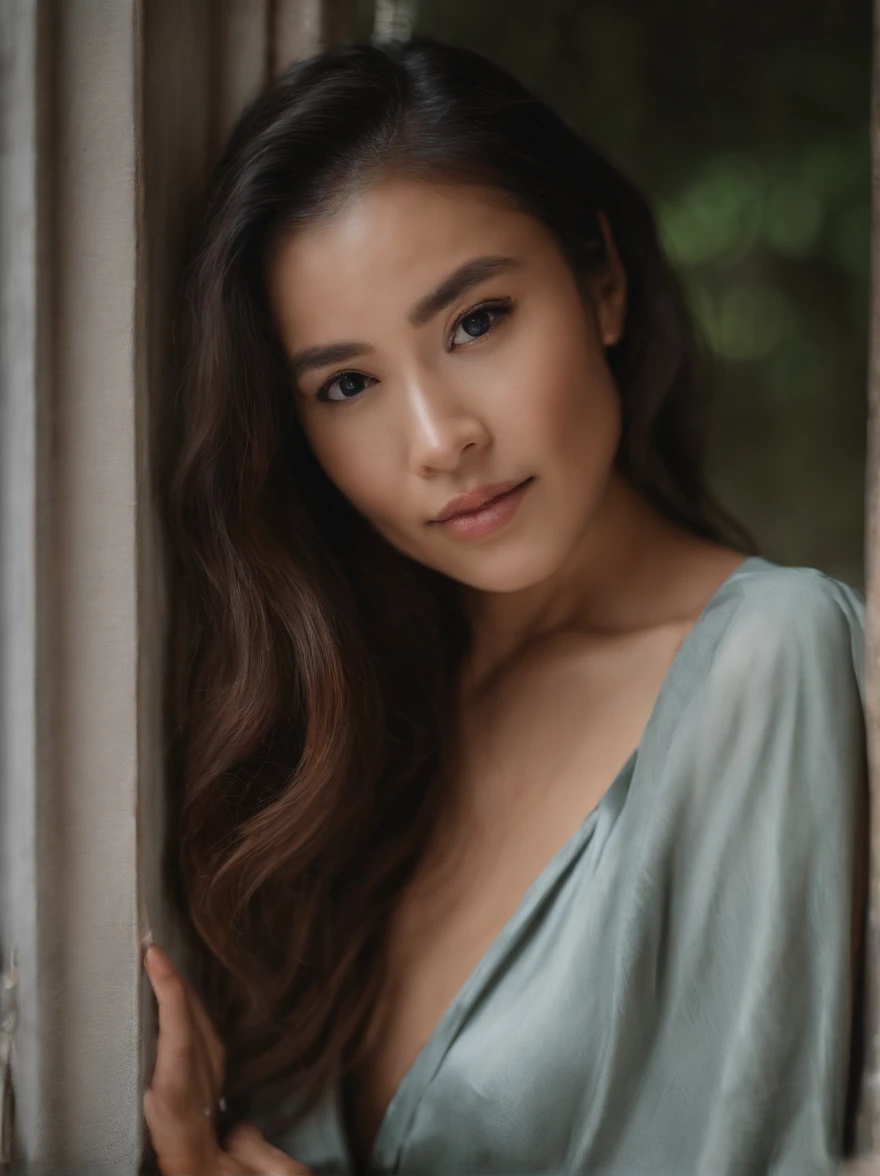Sleeping young woman,Exquisite facial features,年轻,Asian face,32 years old,realisticlying,She was wearing pink pajamas,Large ,big assa,br hair。