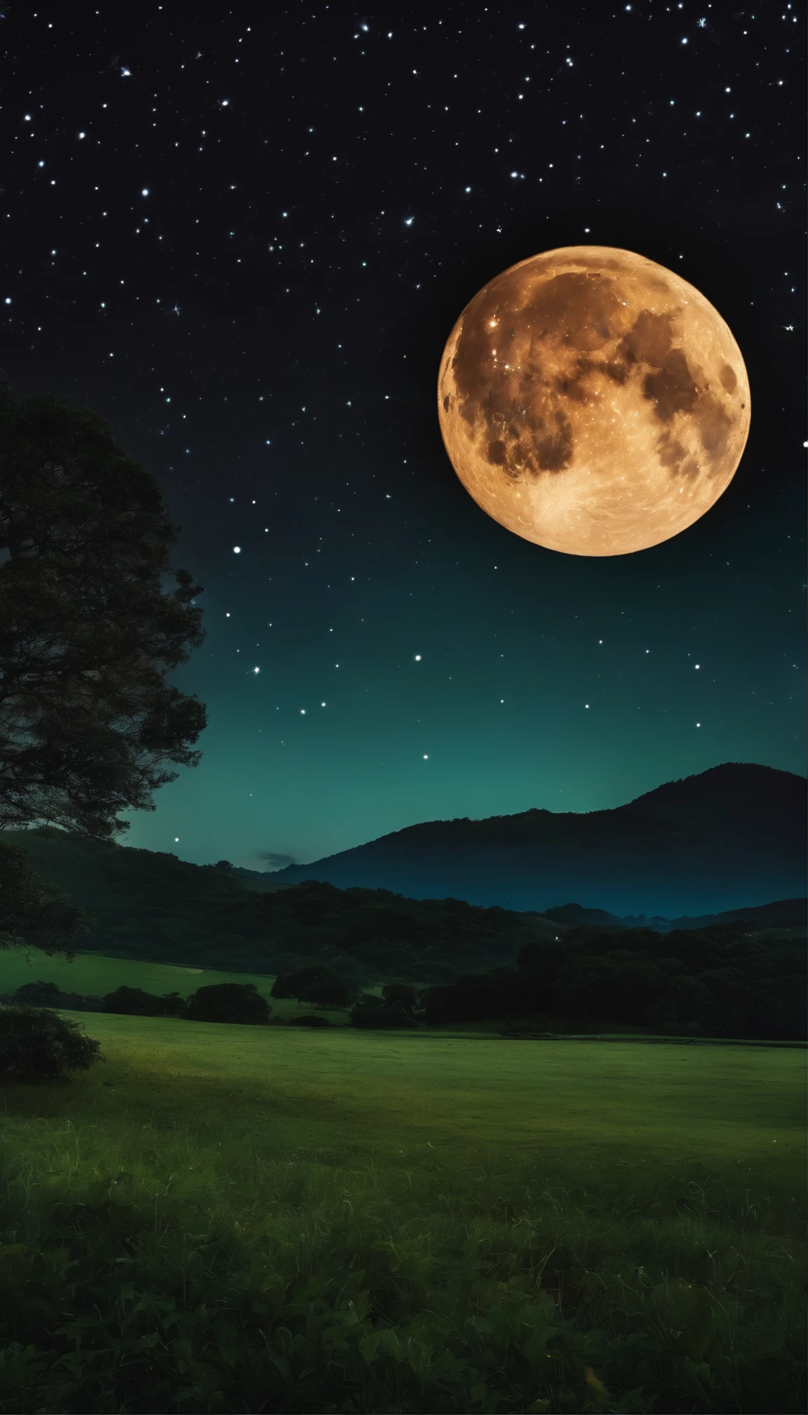 uma imagem noturna no campo, Starry sky and full moon