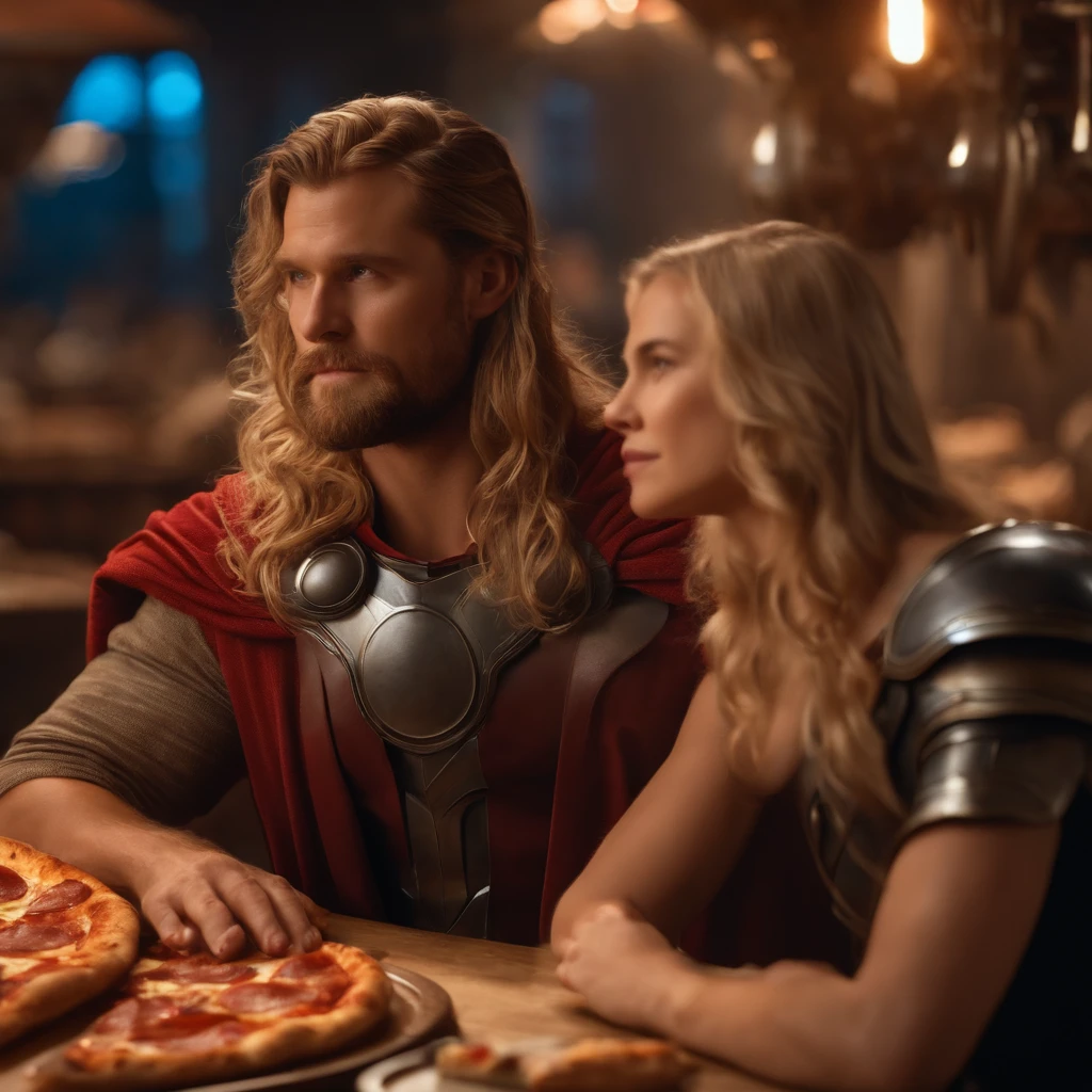 Shrek the cartoon charcater giving a massage to thor from marvel