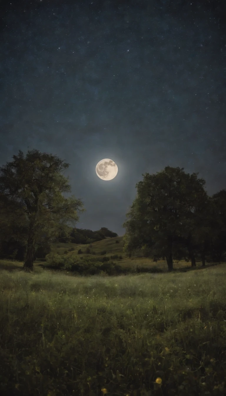 uma imagem noturna no campo, Starry sky and full moon