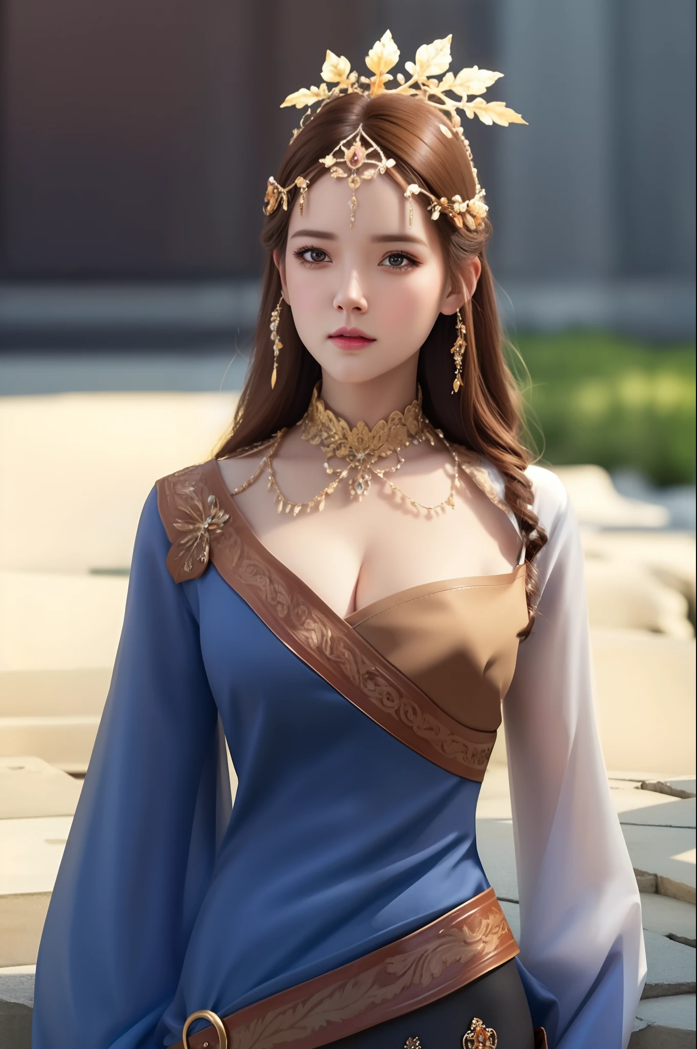 (hyperrealistic), (illustration), (high resolution), (8K), (extremely detailed), (best illustration), (beautiful detailed eyes), (best quality), (ultra-detailed), (masterpiece), (wallpaper), (photorealistic), (natural light), (rim lighting), (detailed face), (high detailed realistic skin texture), (anatomically correct), (solo), (1 girl), (high detailed realistic hair), (caramel hair:1.35), (heterochromic eyes), (detailed eyes), (brown eyes:1.37), (sparkling eyes), (realistic big breasts:1.5), (exposed breasts:1.35), (long legs), (slender abs), (dynamic pose), (closed tiny mouth:1.3), nsfw, concentrated expression.