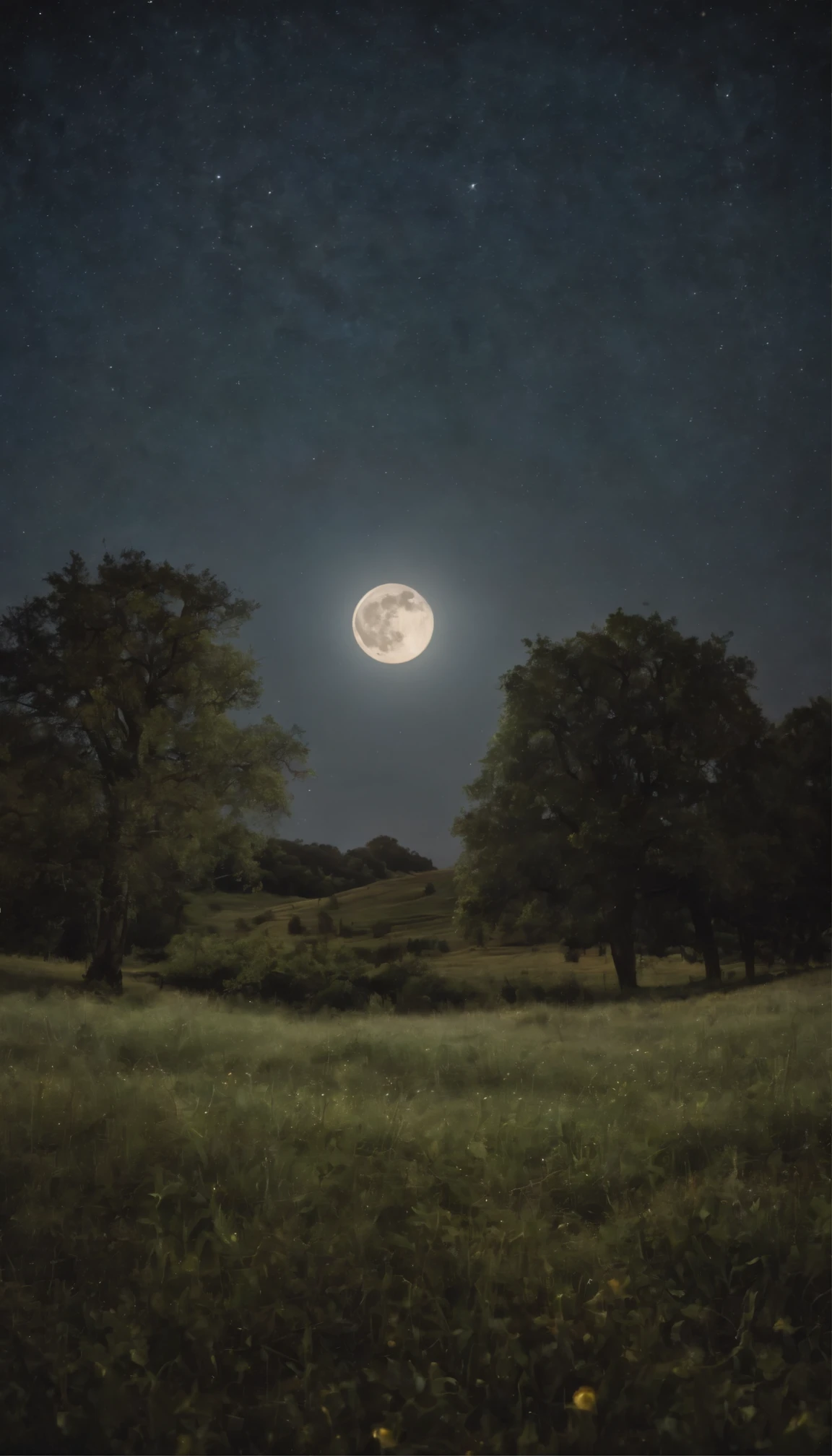 uma imagem noturna no campo, Starry sky and full moon