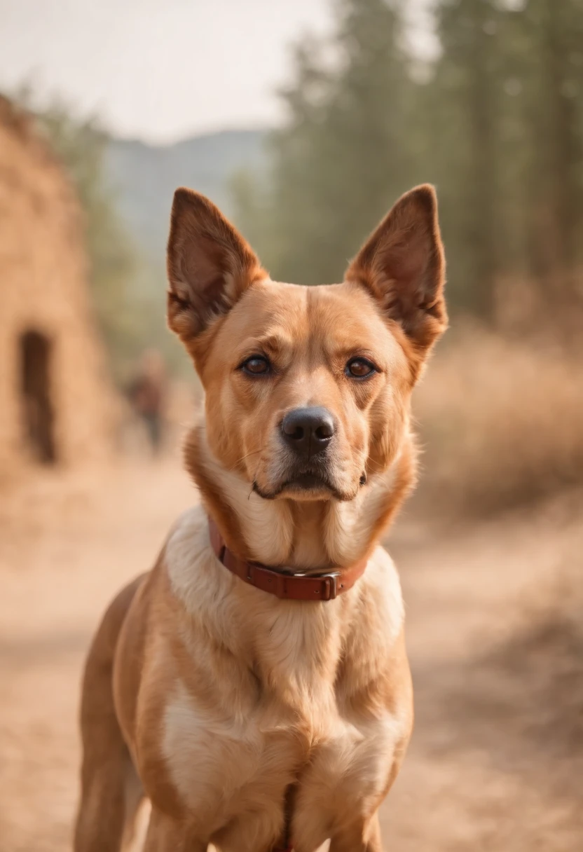 a movie poster that features a dog as hero, cinematic lighting, indian village background, hyper realistic