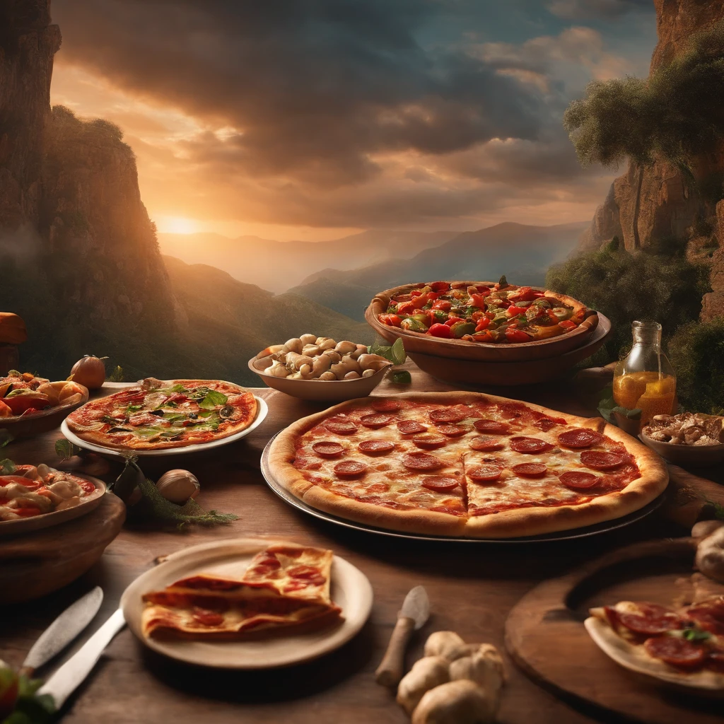 Muy gordo Thor come pizza grande, Detalles altos, ultra foto realsisim, realista, 8k