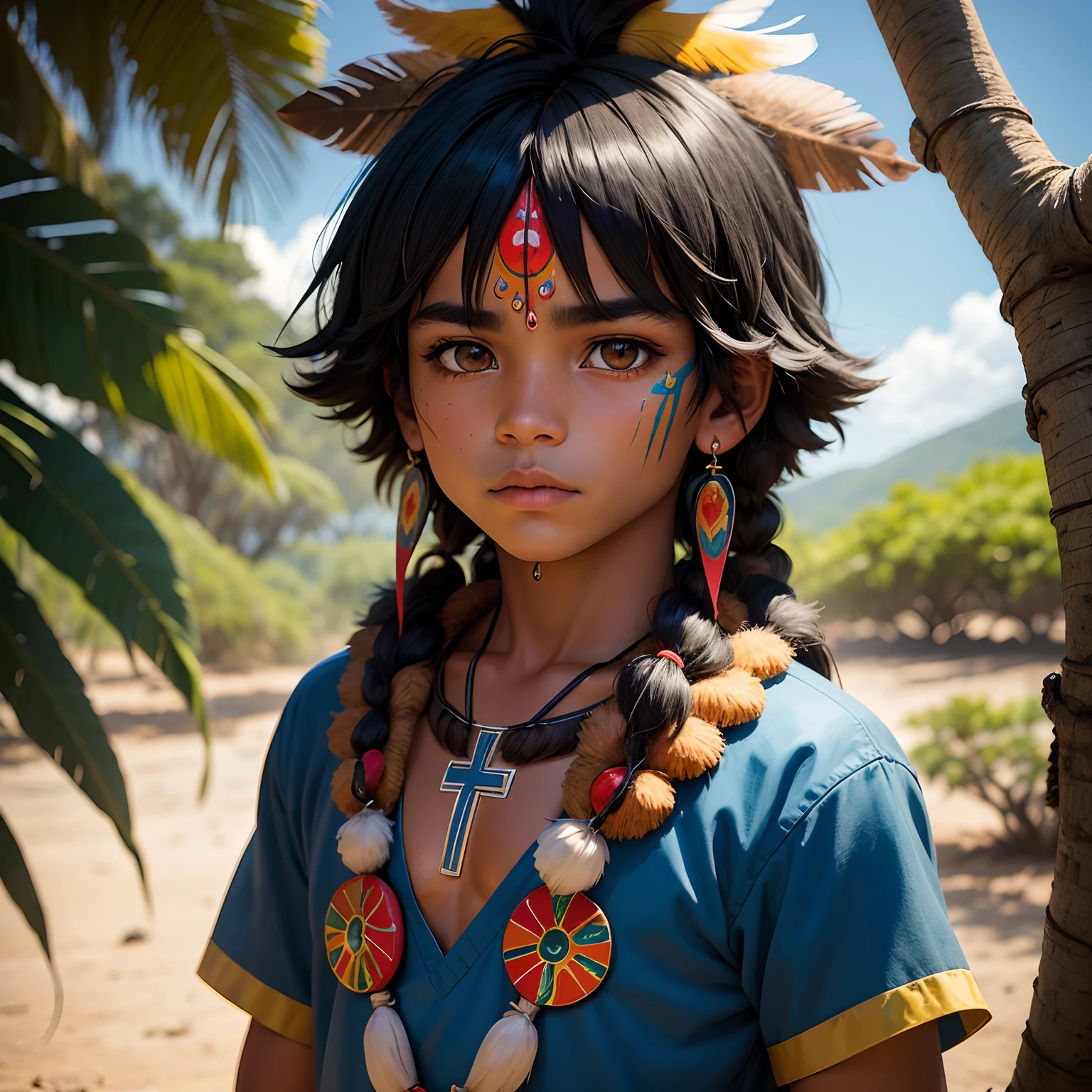 (melhor qualidade: 0.8), perfect anime illustration, obra-prima, natural lightting, 1girl, goblin girl, 1girl, solo, cabelo preto, olhos amarelos, joias, luvas, olhando para o espectador, brincos, coxas, seios grandes, luvas pretas, quadris largos, gargantilha, coxas grossas, espinhos, tiro de cowboy, gargantilha preta, armadura de ombro, neutral expression, franja, cabelo curto, cabelo ondulado, Hands on hips, floresta, fora, dia, raios de sol, olhos loucos, decote, orelhas grandes, confiante, ruins, zangado, roupas rasgadas, brown pants,