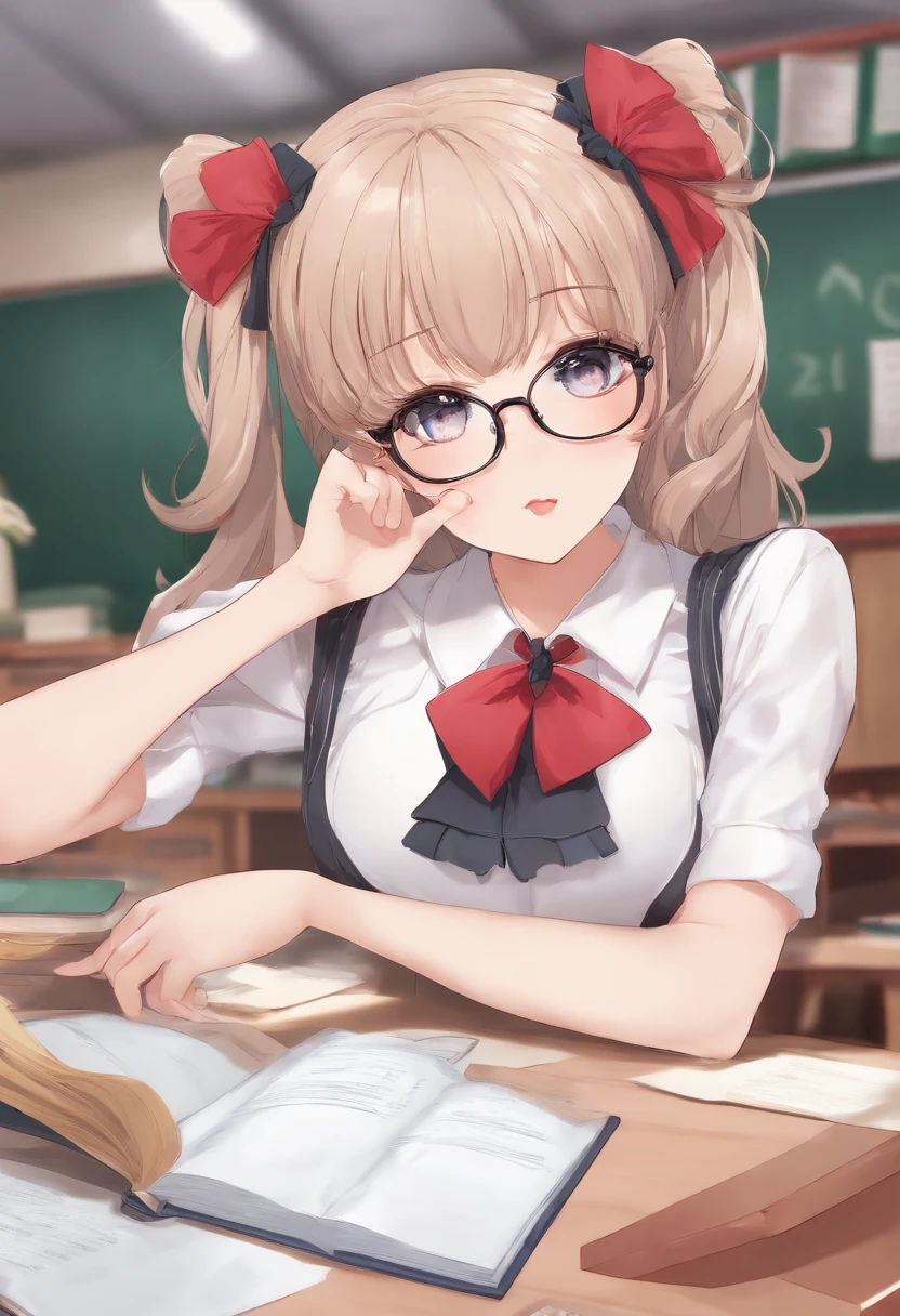 Classroom Girls' High School Underwear huge tit eye glasses Twin-tailed