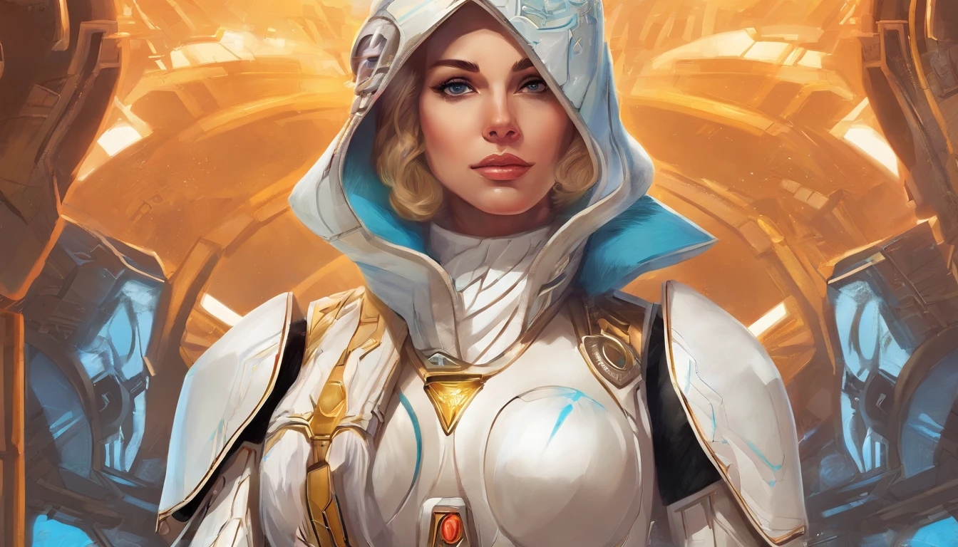 Portrait of a female Imperial stormtrooper with a city in the background, morena, hairlong, based on concept art by Magalie Villeneuve, trending on cg society, AB """Star Wars"": The Old Republic", influenced by Ralph McQuarrie's concept art. The stormtrooper has a strong and confident expression on his face, emphasizing detailed facial features, such as beautiful detailed eyes, detailed lips, and extremely detailed eyes and face. She is dressed in the traditional white armor of a stormtrooper, With a sleek and futuristic design. A work of art is visualized in the environment, Combining illustration elements, 3D Rendering, and photography, The result is a visually stunning and immersive piece. The colors and lighting are bright and dynamic, Enhancing the overall atmosphere of the artwork. Image quality is paramount, With the best quality, 4K or 8K resolution, hight resolution, And a masterpiece:1.2, which makes it a true masterpiece in terms of quality and detail.
