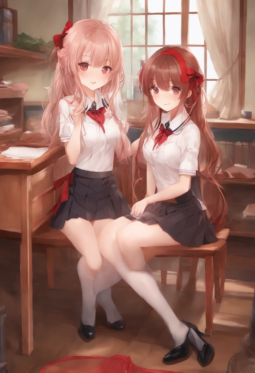 Classroom Girls' High School undergarment Twin-tailed red blush Realism
