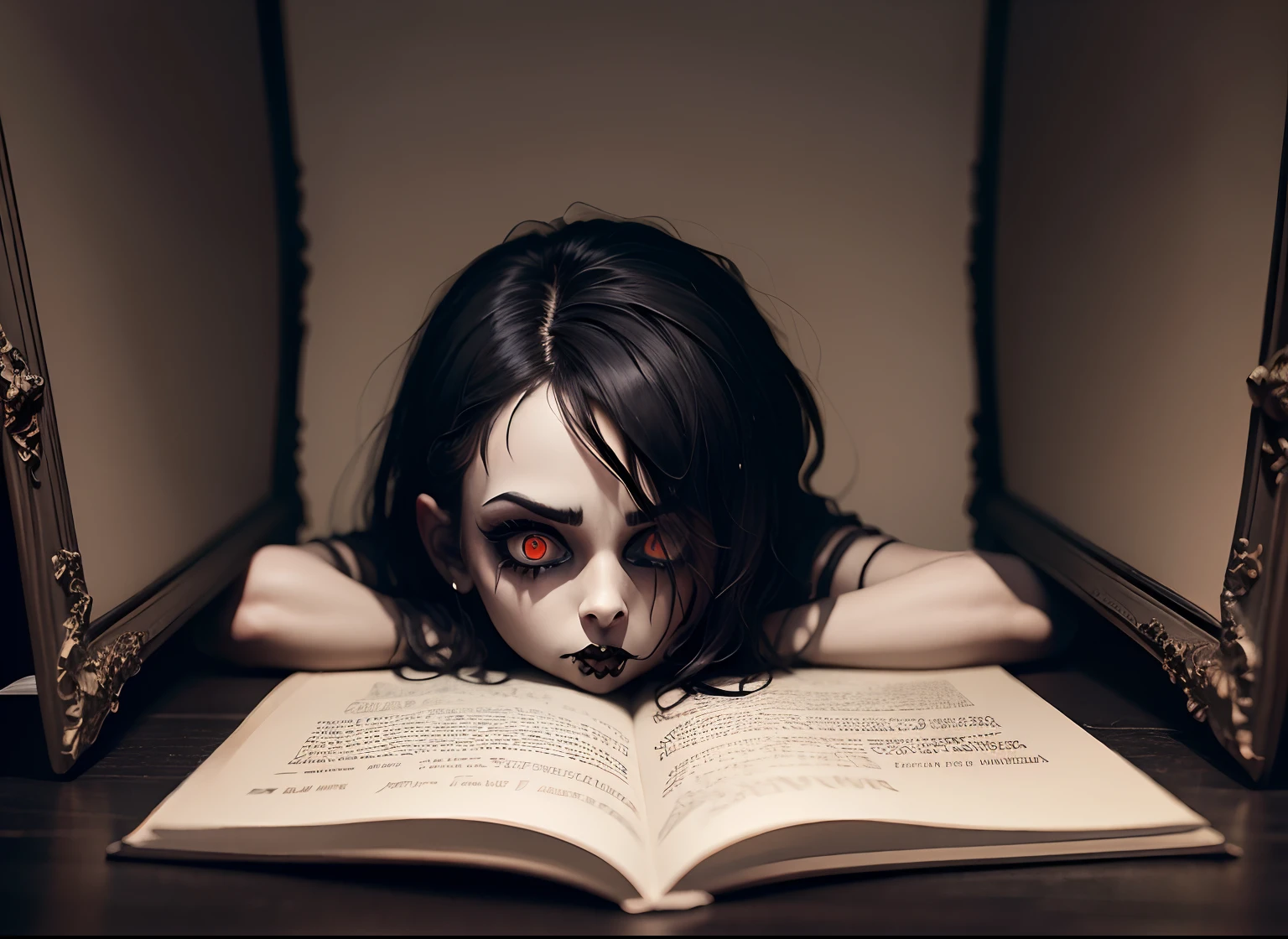 Dark gothic, inspired by Tim Burton, oul painting, quality of college student, remove texts and letters