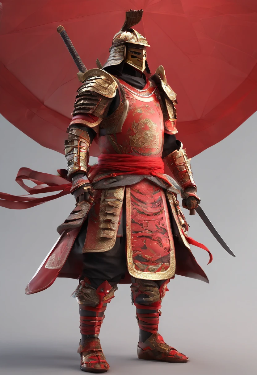 armadura samurai+vermelha, em 3D, modelo, fundo branco