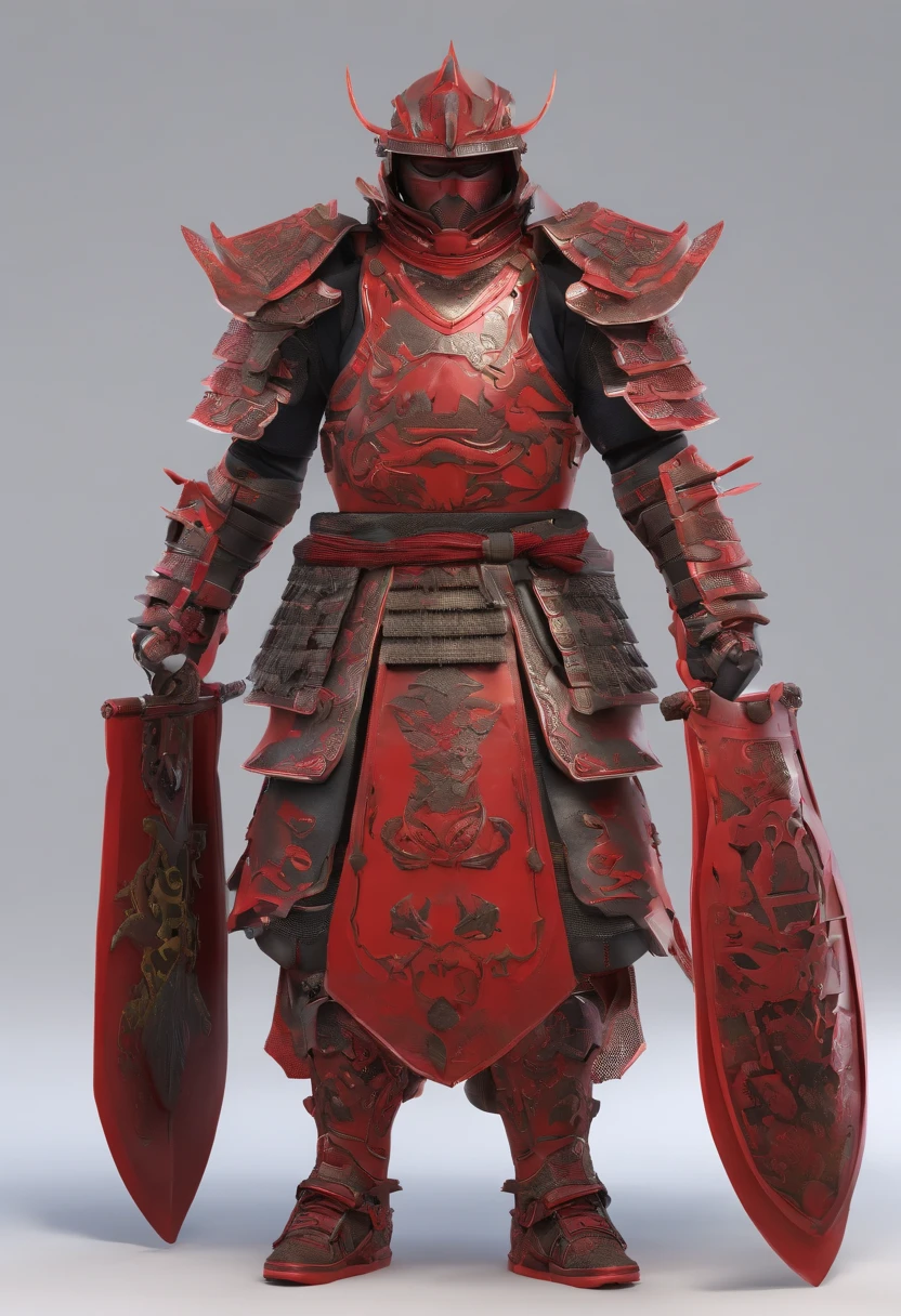 armadura samurai+vermelha, em 3D, modelo, fundo branco