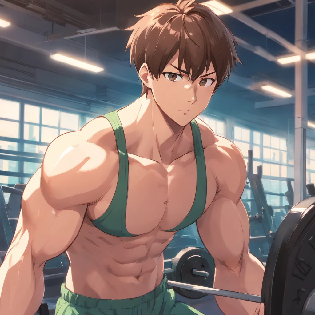 Saitama, Um homem de soco, masculino, Working out intensely in a bodybuilding gym