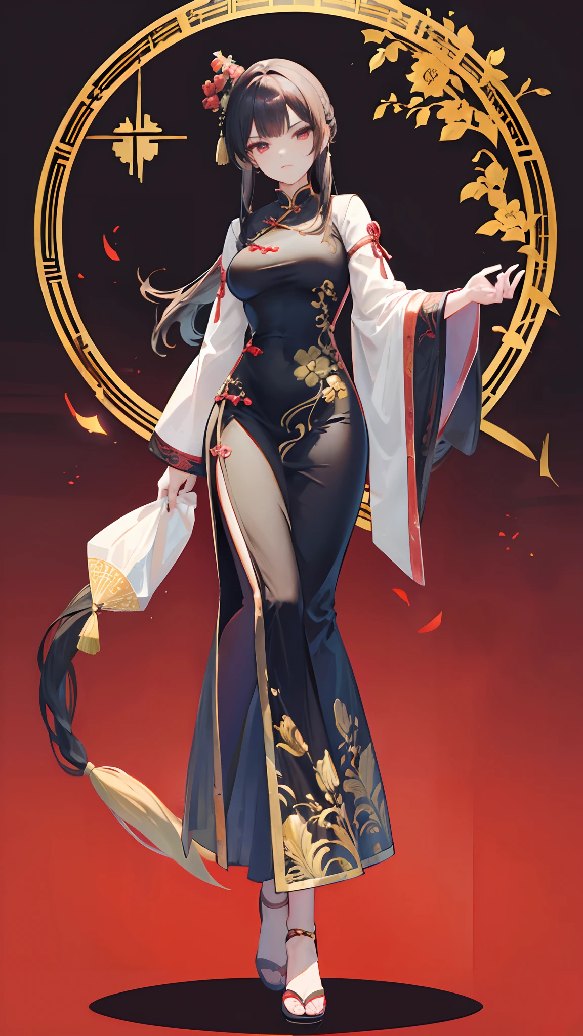 ((best quality)), ((masterpiece)), (detailed), perfect face beautiful chinese woman pinup, full body shot