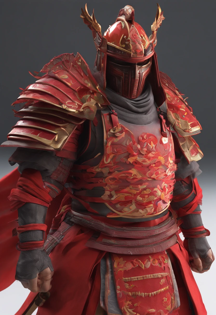 armadura samurai+vermelha, em 3D, modelo, fundo branco