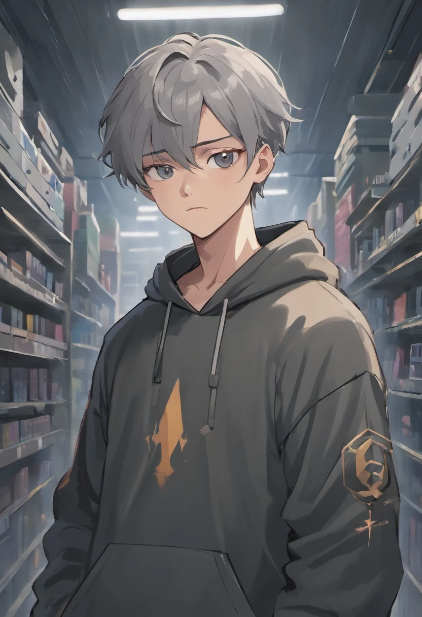 Avatar of a 115kg masculine man with gray hoodie with johnny depp mustache and goatee, buzz cut hairstyle with office background