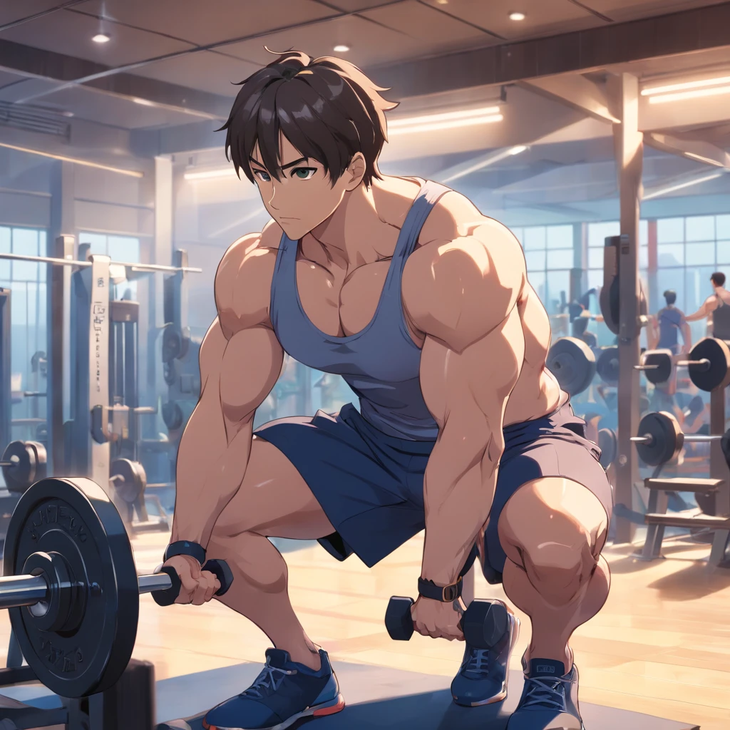 "[best quality, highres, hyper-detailed], male, bald, intensely working out in a weightlifting gym, well-defined and detailed muscles, determined expression, sweating profusely, veins popping out, heavy dumbbells, barbells, weight plates clanking, intense focus, gym equipment in the background, bright and energetic lighting, bodybuilder physique, motivational atmosphere"
