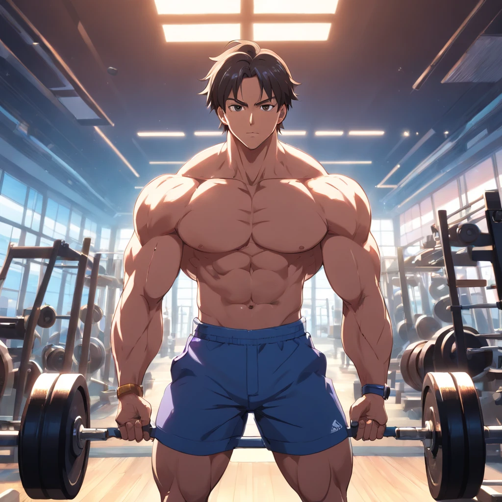 "[best quality, highres, hyper-detailed], male, bald, intensely working out in a weightlifting gym, well-defined and detailed muscles, determined expression, sweating profusely, veins popping out, heavy dumbbells, barbells, weight plates clanking, intense focus, gym equipment in the background, bright and energetic lighting, bodybuilder physique, motivational atmosphere"