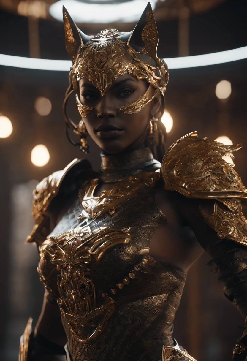Masterpiece Robot beutiful black skin golem girl magic, aesthetic_eyes, detailed eyes, demon horn, mask, glowing, body detailed, random very angry face, detailed face, Saenyo Ancalagon Anthropomorphic majestic Guardian| finely detailed Gold and Ruby armor | cinematic lighting | intricate filigree metal design | 8k | unreal engine | octane render  ahegao, cat_ears_earrings, hair_ornament highres jewelry triple_earring, detailed all, solo, fightning stance, electrification, lightning effect, ray tracing, detailed all, show your ability A.I, 4K Ultra HD. add fullface mask, mouth and nose covered by mask, glowing eyes particle glowing, 4K Wallpaper, robot female,