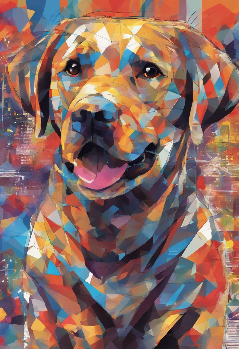 (cachorro labrador  ),(melhor pose),(best angle), (better expression), Eduardo Kobra acolchoamento ,multidimensional geometric wall PORTRAIT, arte, Chibi,Yang08k, lindo, Colouring,