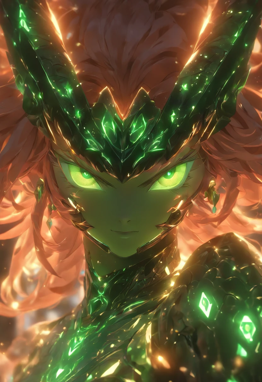 Masterpiece Anime Robot beutiful emerald skin golem cat girl magic, aesthetic_eyes, detailed eyes, demon horn, mask, wings, glowing, random fantasy hair, multicolored hair, body detailed, random very angry face, detailed face, Saenyo Ancalagon Anthropomorphic majestic Guardian | Portrait | finely detailed Obsidian and Lava armor | cinematic lighting | intricate filigree metal design | 8k | unreal engine | octane render | aesthetic_eyes, detailed eyes, body detailed, ahegao, detailed face, highly detailed, fantasy background, blush, cat_ears_earrings hair_ornament highres jewelry triple_earring, detailed all, solo, fightning stance, magic circle, electrification, lightning effect, ray tracing, detailed all, show your ability A.I, 4K Ultra HD. add fullface mask, mouth and nose covered by mask, glowing eyes particle glowing, 4K Wallpaper, robot female,