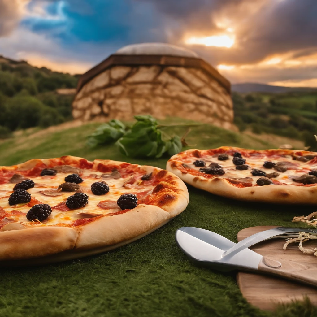 Muy gordo Thor come pizza grande, Detalles altos, ultra foto realsisim, realista, 8k