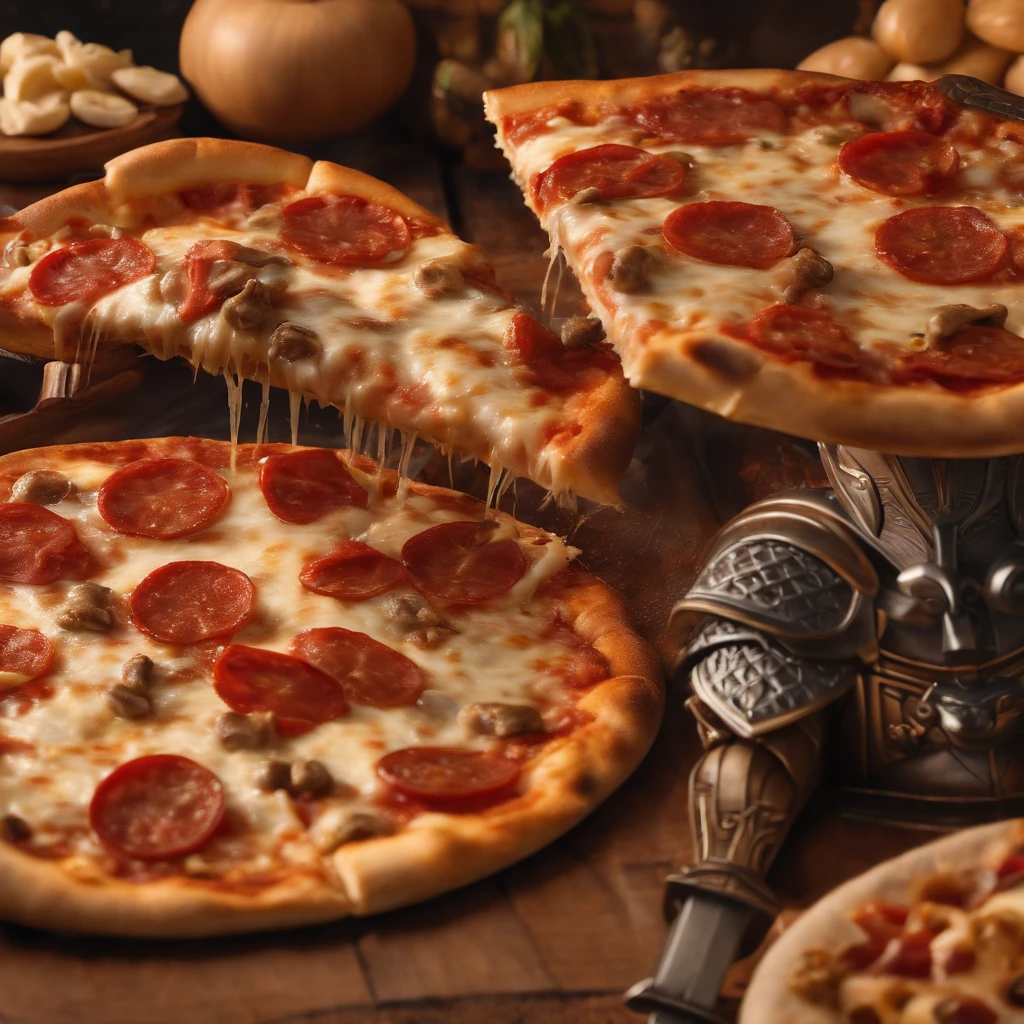 Muy gordo Thor come pizza grande, Detalles altos, ultra foto realsisim, realista, 8k